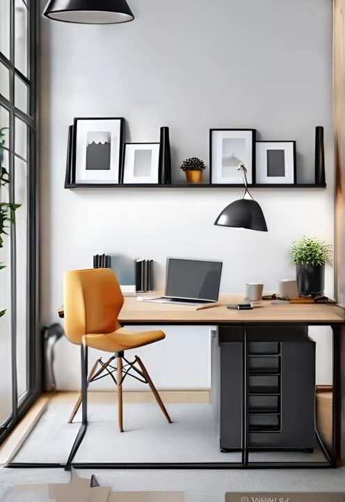 office wall with side corners of sofas or tables, or working table desk and chair