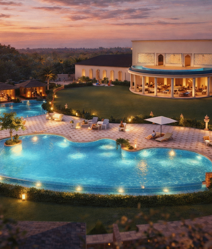 Sunset at a resort oasis