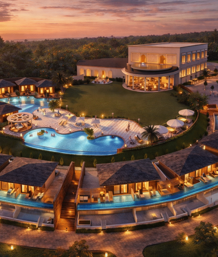 Sunset over a luxurious resort