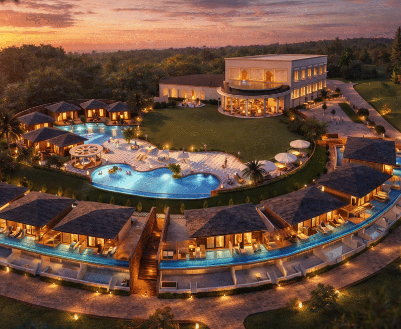 Sunset over a luxurious resort