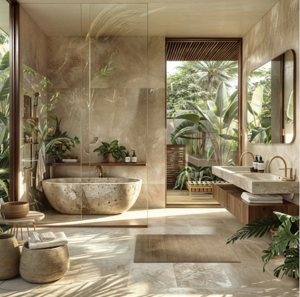 Locally sourced natural stone walls in boutique hospitality design