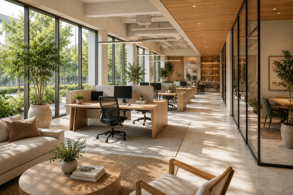 Natural light and views supporting well-being in commercial interiors