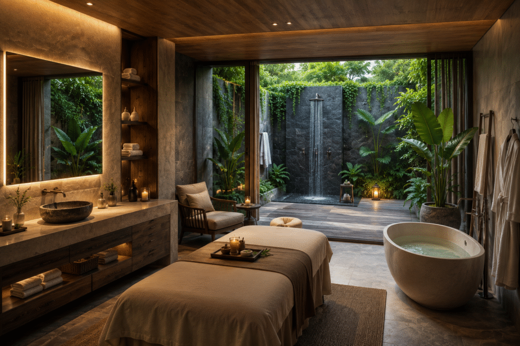 Private wellness suite and spa inside luxury estate villa